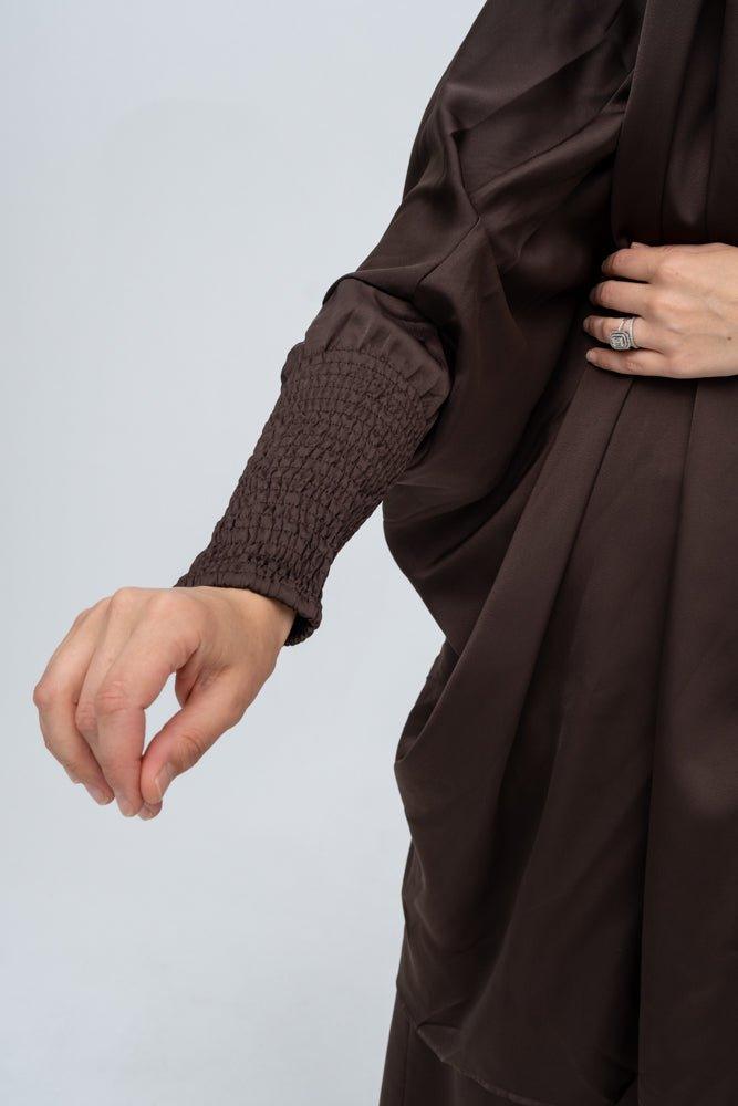 Dark coffee Lisaa Women luxury W two piece khimar prayer garment hijab dress - ANNAH HARIRI