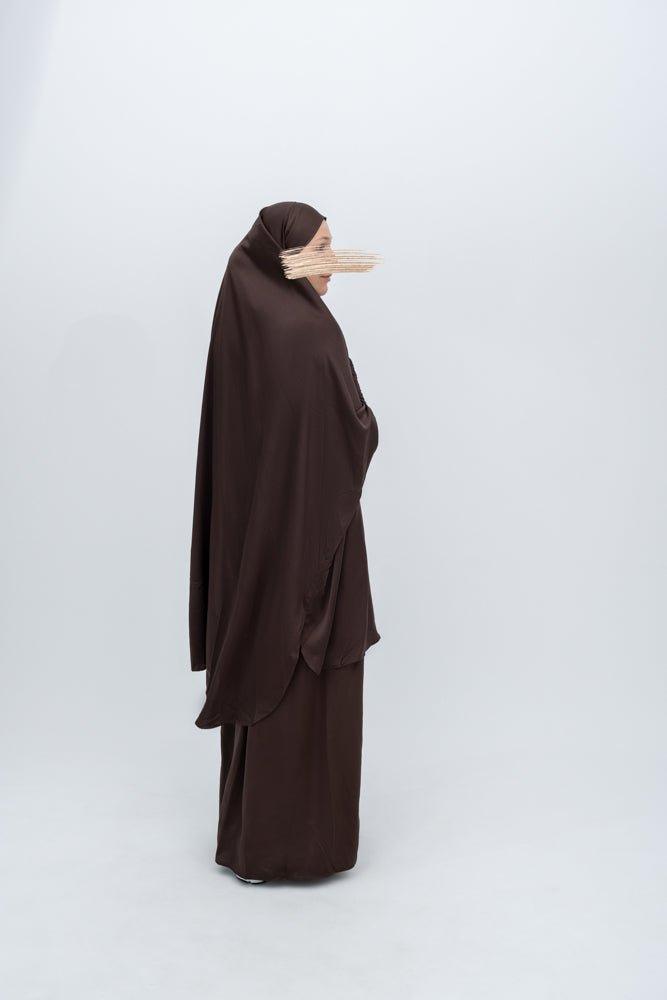 Dark coffee Lisaa Women luxury W two piece khimar prayer garment hijab dress - ANNAH HARIRI
