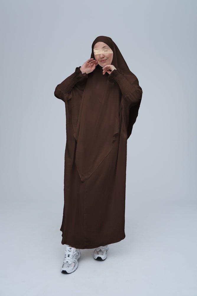 Dark Coffee Pristine prayer gown for Omrah or prayer - ANNAH HARIRI
