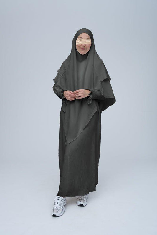 Dark Gray Pristine prayer gown for Omrah or prayer - ANNAH HARIRI