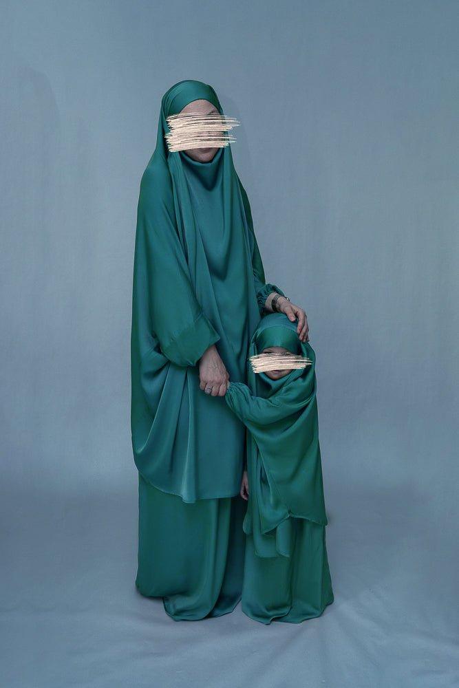 Dark Green KIDS prayer gown from "Mommy and me prayer khimar collection - ANNAH HARIRI