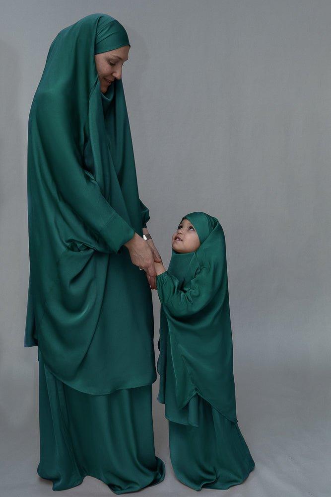 Dark Green KIDS prayer gown from "Mommy and me prayer khimar collection - ANNAH HARIRI