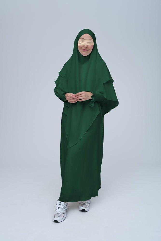 Dark Green Pristine prayer gown for Omrah or prayer - ANNAH HARIRI