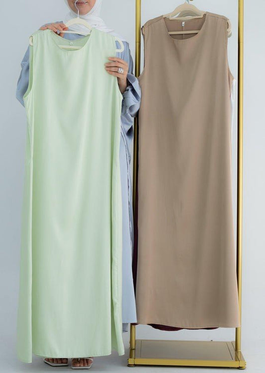 Duniia slip dress maxi length sleeveless in satin fabric in light green color - ANNAH HARIRI