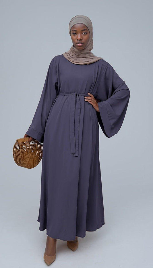 Gray Fareeda nude basic abaya dress with kimono sleeve in maxi length - ANNAH HARIRI