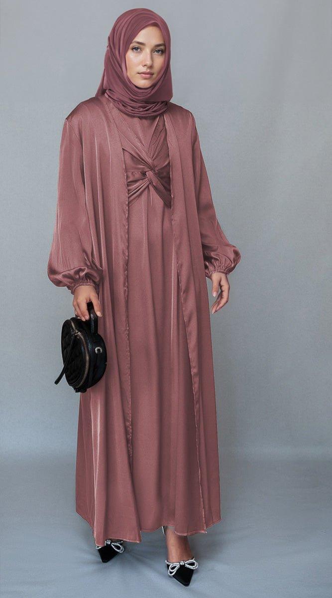 Gulstan 2 piece luxury 2 piece abaya with wrap bodice in pink - ANNAH HARIRI