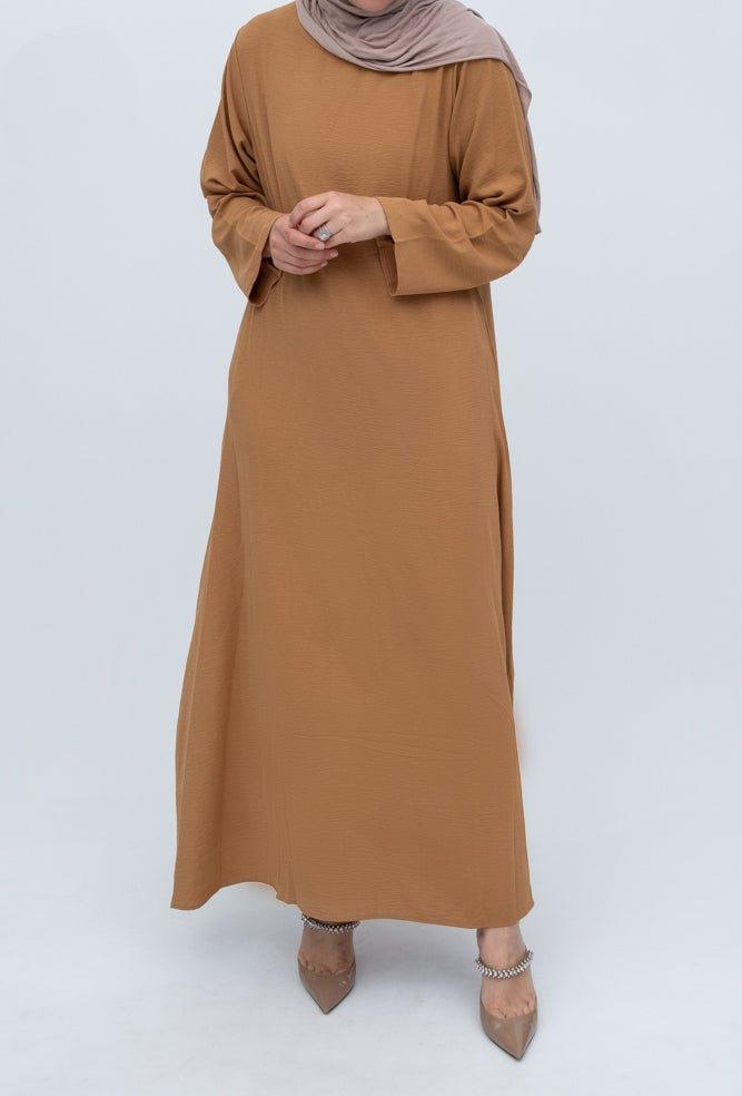 Khaki Kira loose slip dress with pockets in maxi length and with long sleeve - ANNAH HARIRI