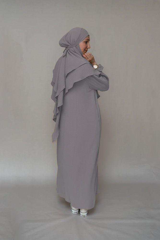 Light gray prayer gown umrah abaya dress non-wrinkling - ANNAH HARIRI