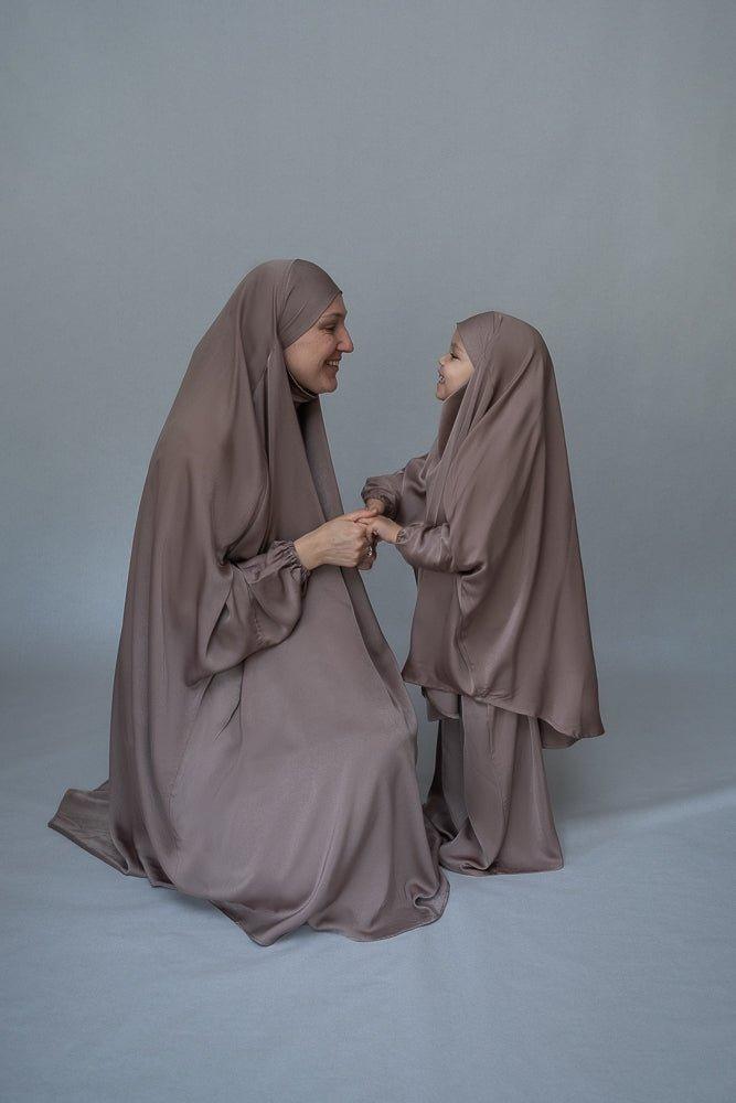 Magaan Adult prayer gown from "Mommy and me prayer khimar collection" in light khaki - ANNAH HARIRI