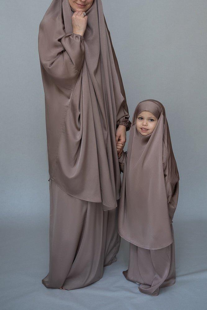 Magaan Kids prayer gown from "Mommy and me prayer khimar collection" in light khaki - ANNAH HARIRI