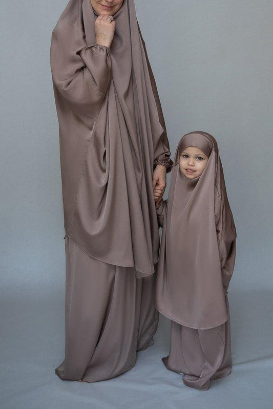 Magaan Kids prayer gown from "Mommy and me prayer khimar collection" in light khaki - ANNAH HARIRI