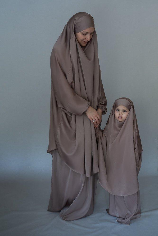 Magaan Kids prayer gown from "Mommy and me prayer khimar collection" in light khaki - ANNAH HARIRI