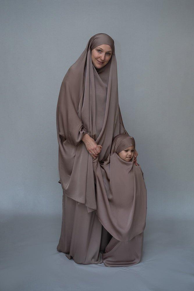 Magaan Kids prayer gown from "Mommy and me prayer khimar collection" in light khaki - ANNAH HARIRI