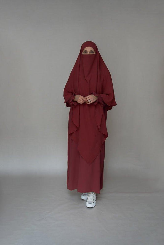 Maroon prayer gown umrah abaya dress non-wrinkling - ANNAH HARIRI