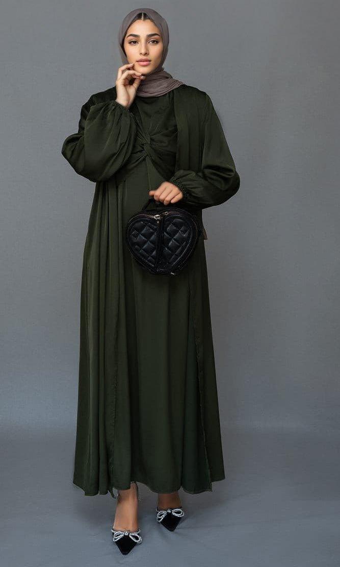 Marrgoh 2 piece luxury emerald 2 piece abaya with wrap bodice - ANNAH HARIRI