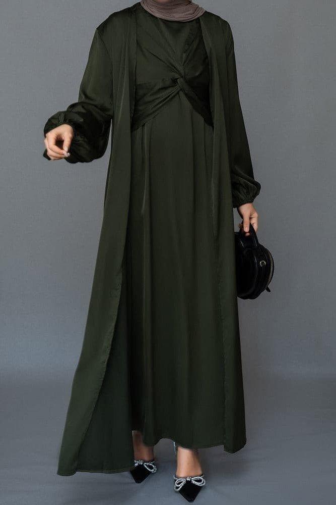 Marrgoh 2 piece luxury emerald 2 piece abaya with wrap bodice - ANNAH HARIRI