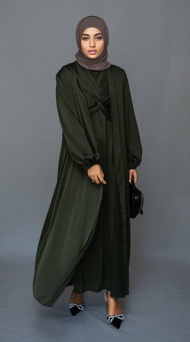 Marrgoh 2 piece luxury emerald 2 piece abaya with wrap bodice - ANNAH HARIRI