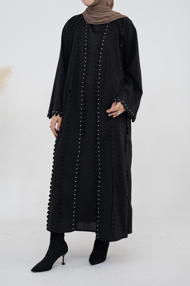 Mei black abaya with beads and decorative piping cut - ANNAH HARIRI