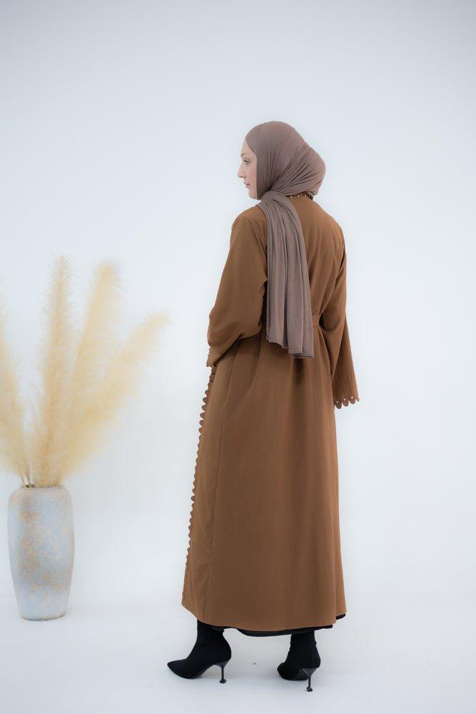 Mei brown abaya with beads and decorative piping cut - ANNAH HARIRI