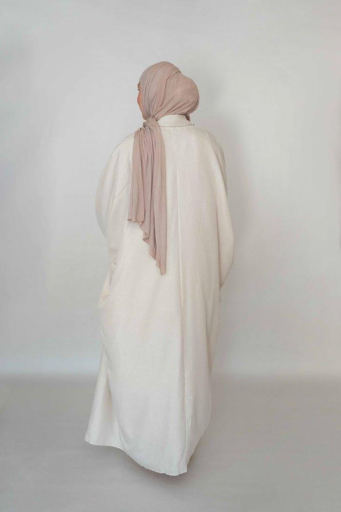 Myyia Linen throw over abaya in beige - ANNAH HARIRI