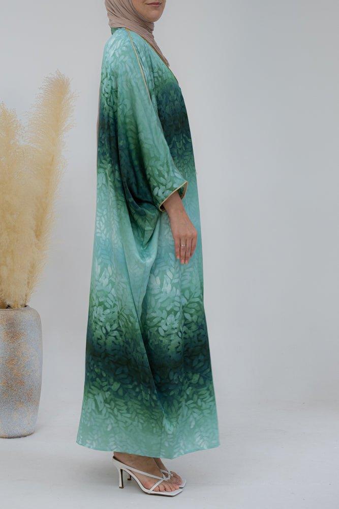 Omre traditional batwing cut Kaftan in green with golden embroidery - ANNAH HARIRI