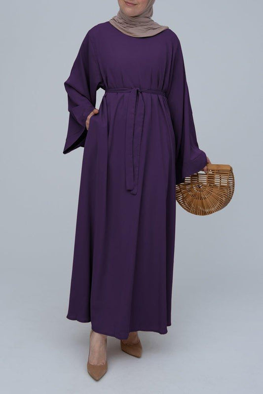 Purple Fareeda nude basic abaya dress with kimono sleeve in maxi length - ANNAH HARIRI