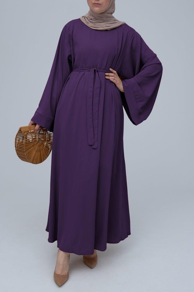 Purple Fareeda nude basic abaya dress with kimono sleeve in maxi length - ANNAH HARIRI