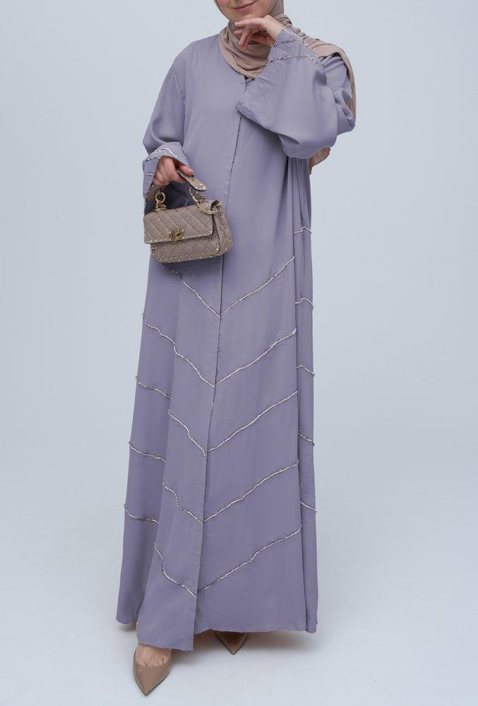 Purple Mira sparkle abaya with crystals details for Eid special occasion - ANNAH HARIRI