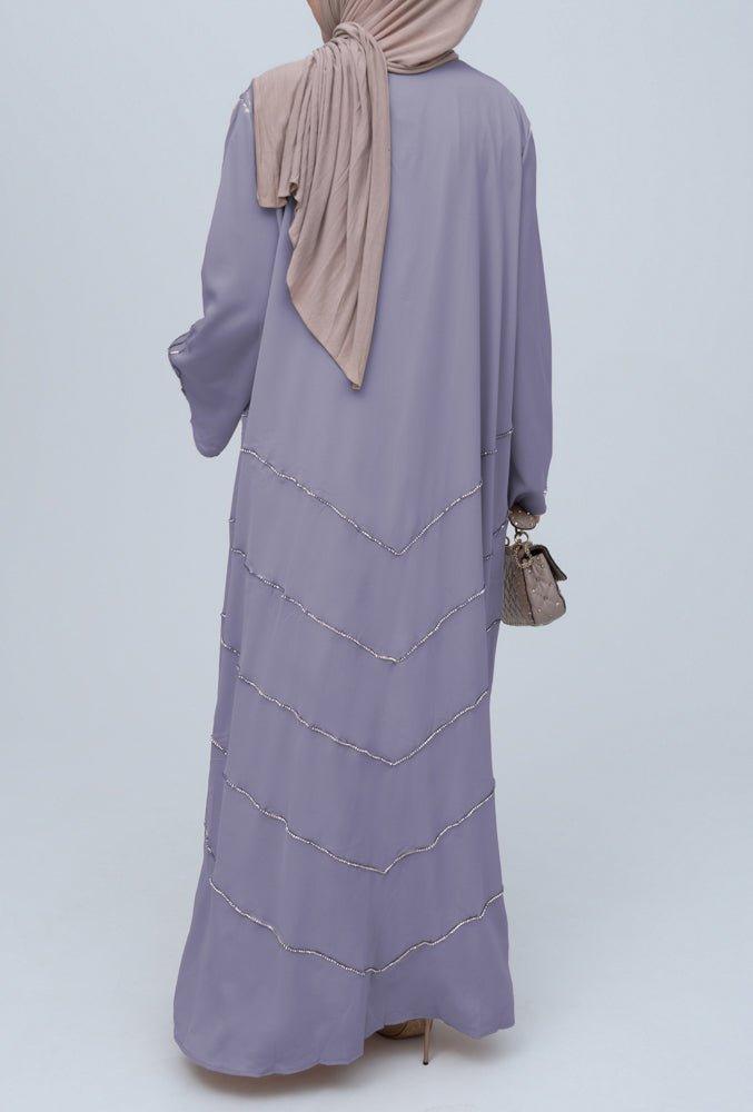 Purple Mira sparkle abaya with crystals details for Eid special occasion - ANNAH HARIRI