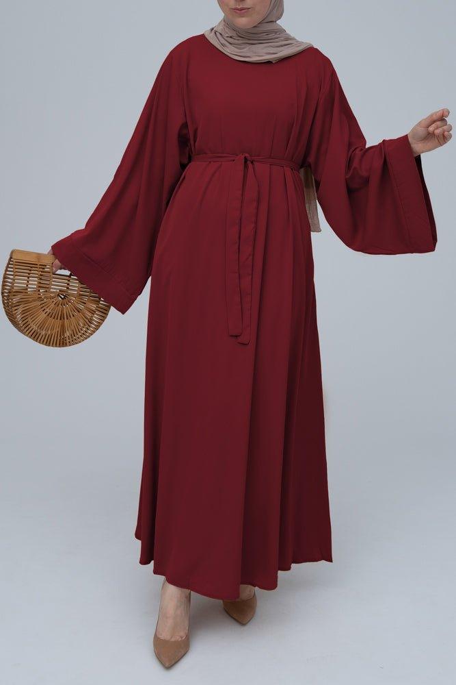 Red Fareeda nude basic abaya dress with kimono sleeve in maxi length - ANNAH HARIRI