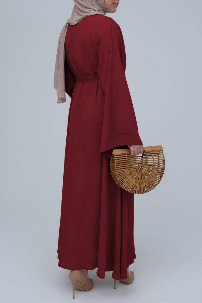 Red Fareeda nude basic abaya dress with kimono sleeve in maxi length - ANNAH HARIRI