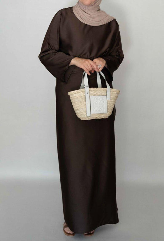 Sten top and wrap skirt set in satin brown - ANNAH HARIRI