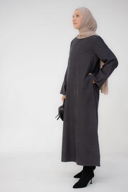 Veiled winter maxi sweatshirt style abaya in grey - ANNAH HARIRI