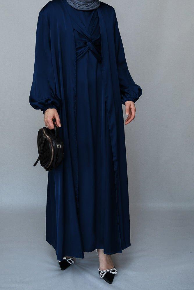 Vidonia 2 piece luxury 2 piece abaya with wrap bodice in navy - ANNAH HARIRI