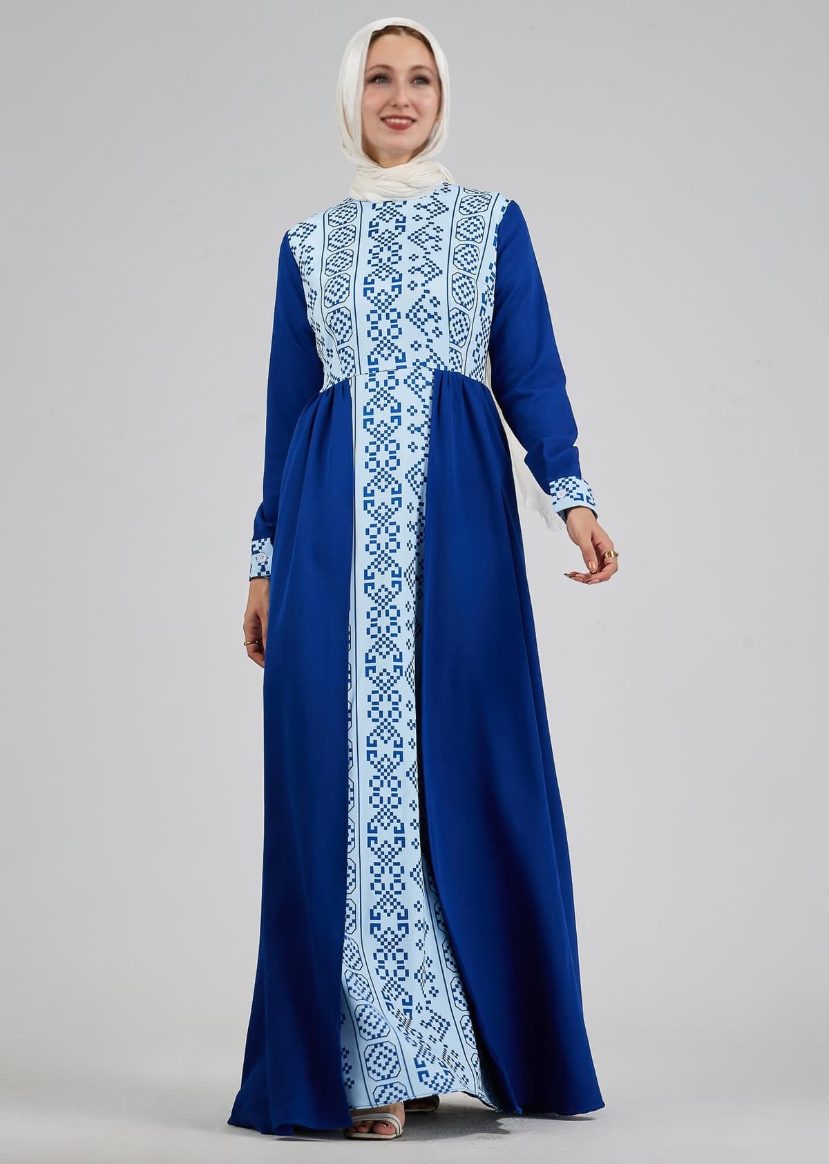 Empire waist of Azure Mosaic Embroidered Crepe Maxi Dress