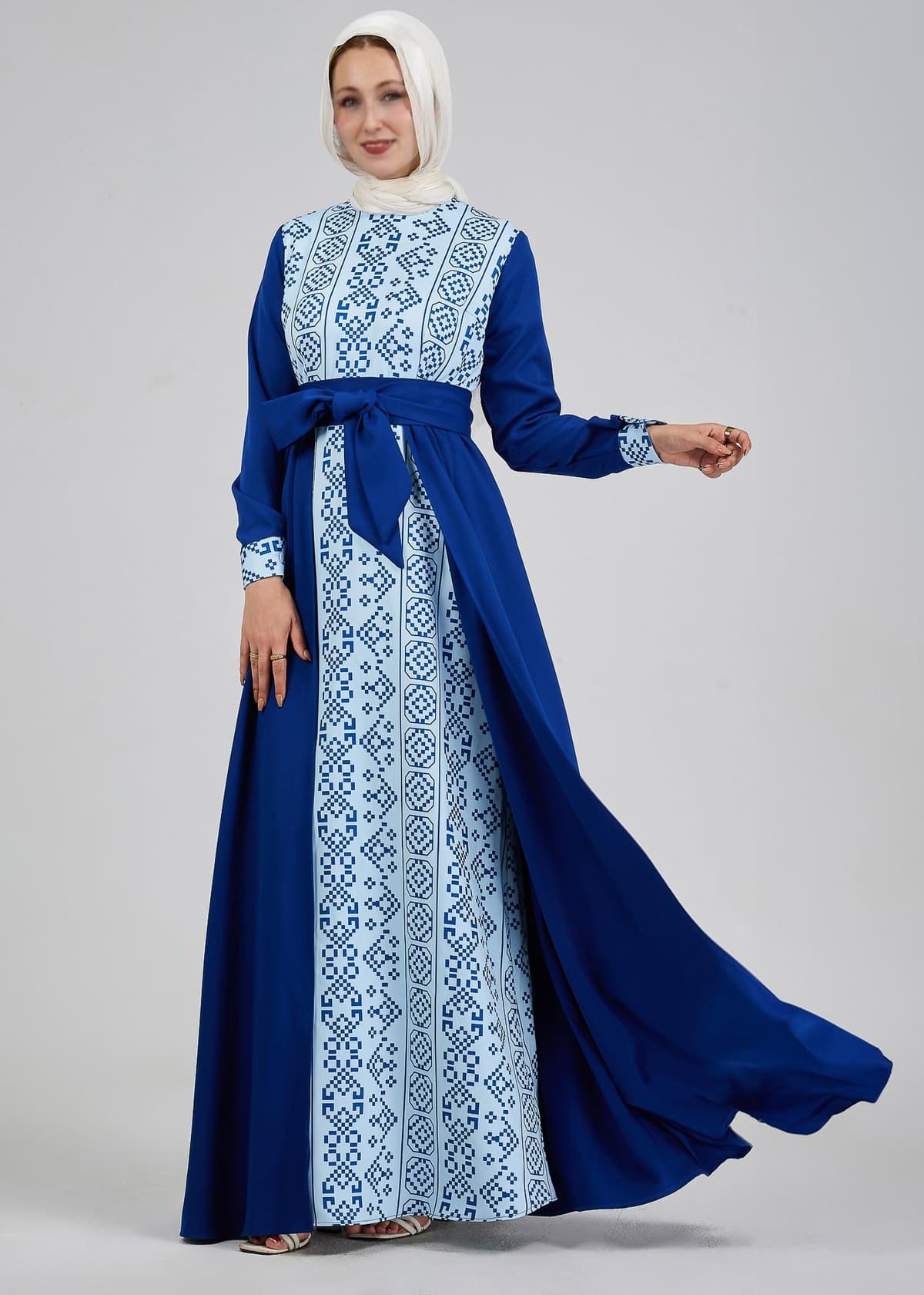 Close-up of mosaic embroidery on Azure Mosaic Embroidered Crepe Maxi Dress