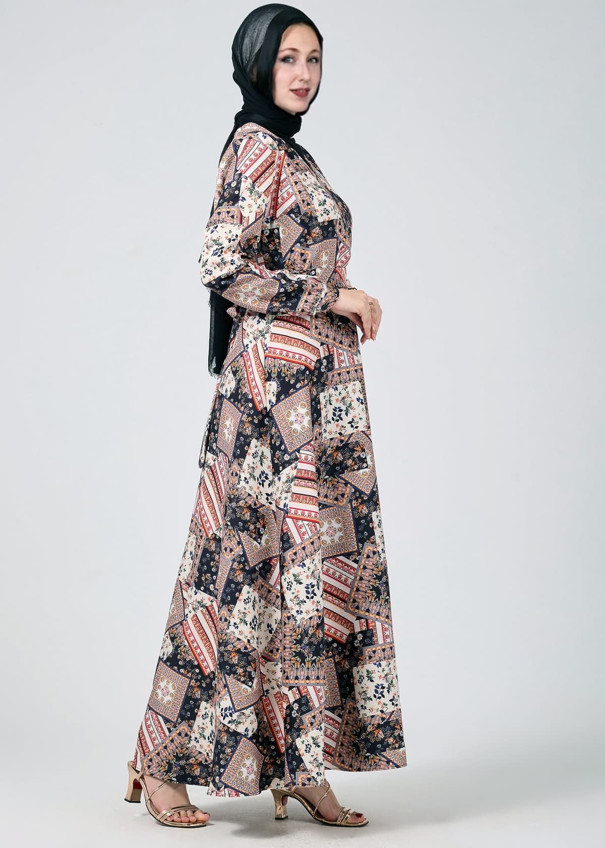 Close-up detail of the Vienna Mosaic Printed Wrap Maxi Dress pattern