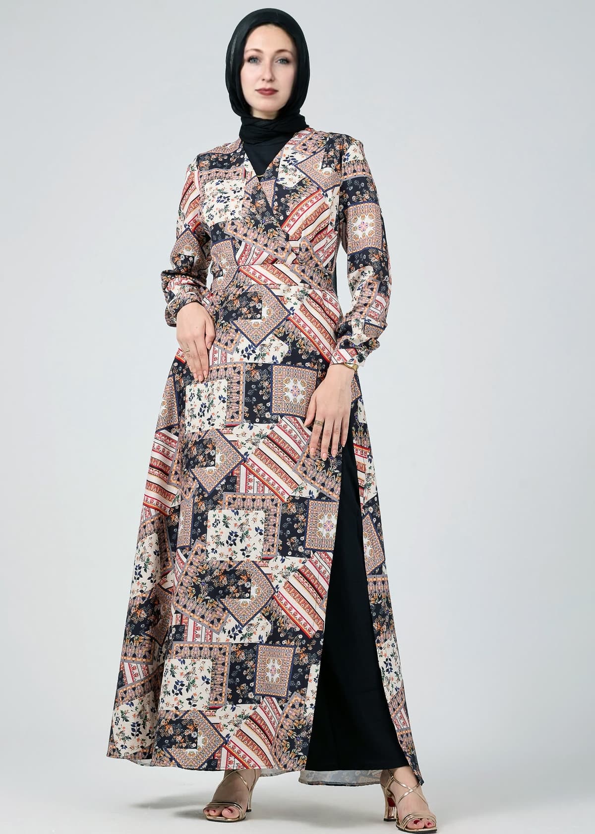 Wrap design feature of the Vienna Mosaic Printed Wrap Maxi Dress