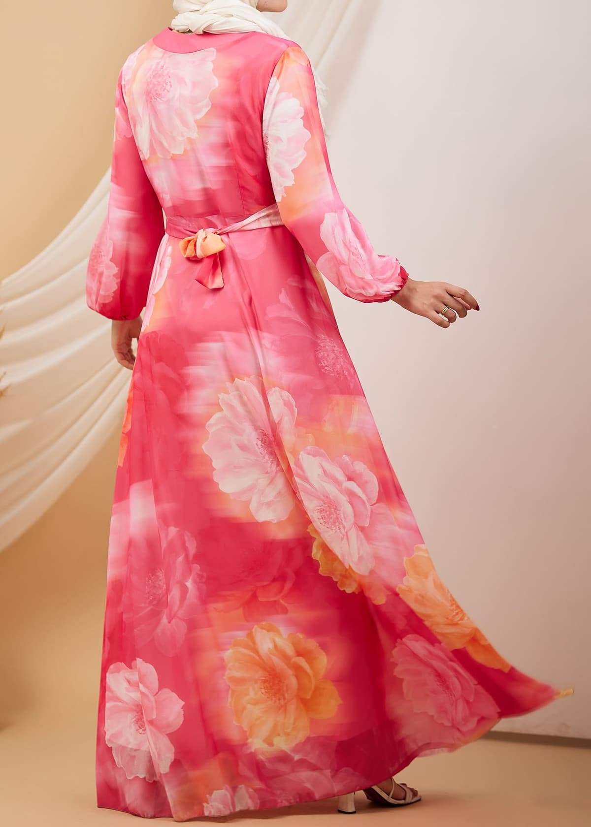 coral-floral-chiffon-maxi-dress-back-view