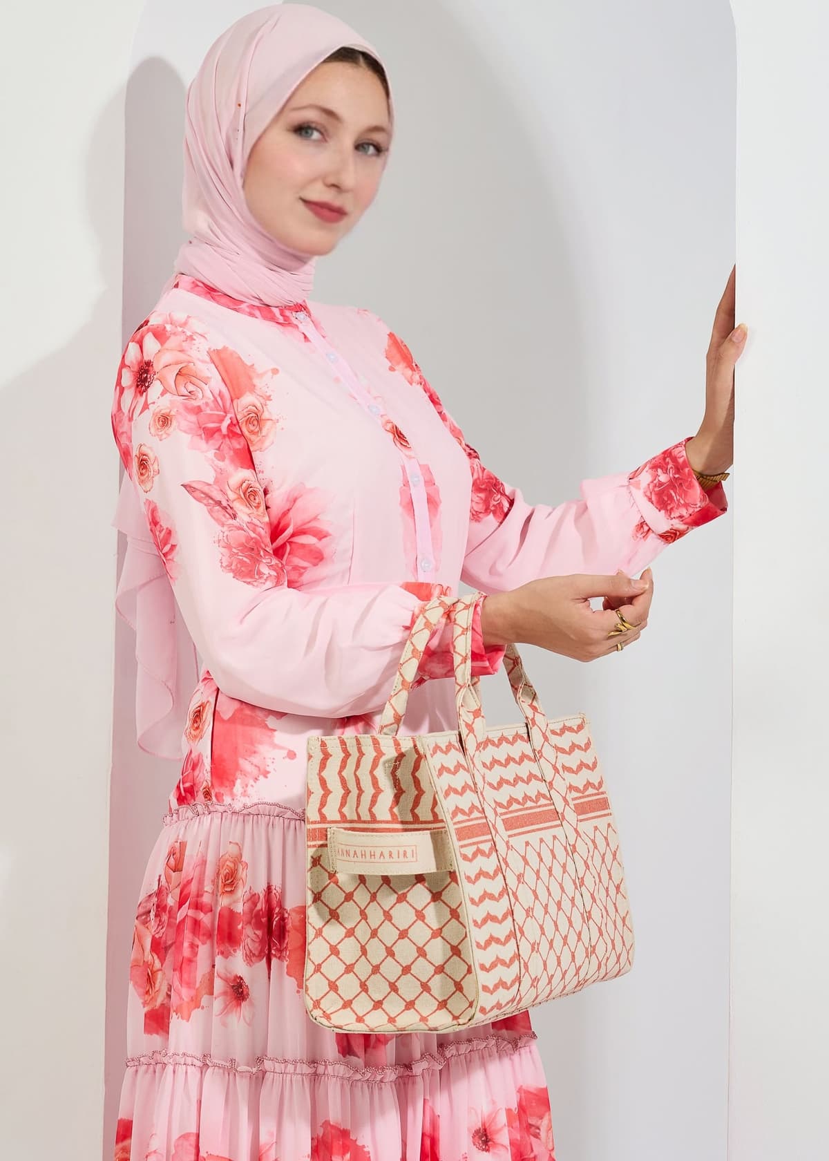 Layla Ethereal Chiffon Maxi Dress with Vibrant Floral Print in coral, view 6