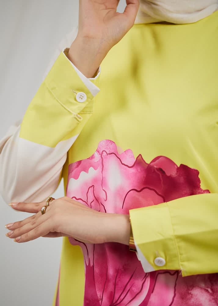 Fatina Elegant Satin Floral Maxi Dress with Side Panel Details in lemonade, view 7