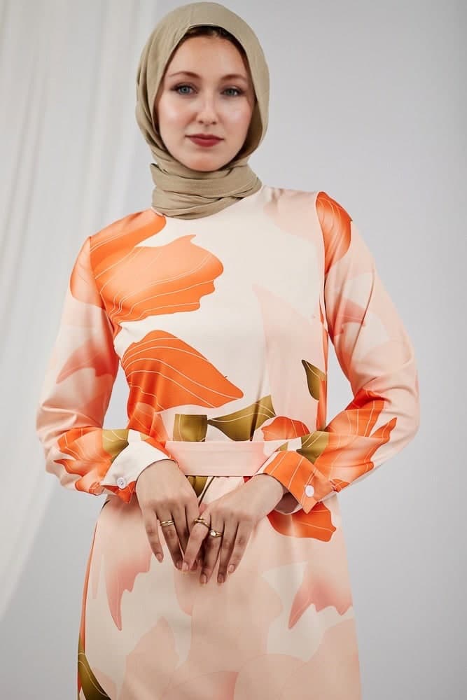 Back view of Peach Floral Satin Maxi Dress highlighting elegant design