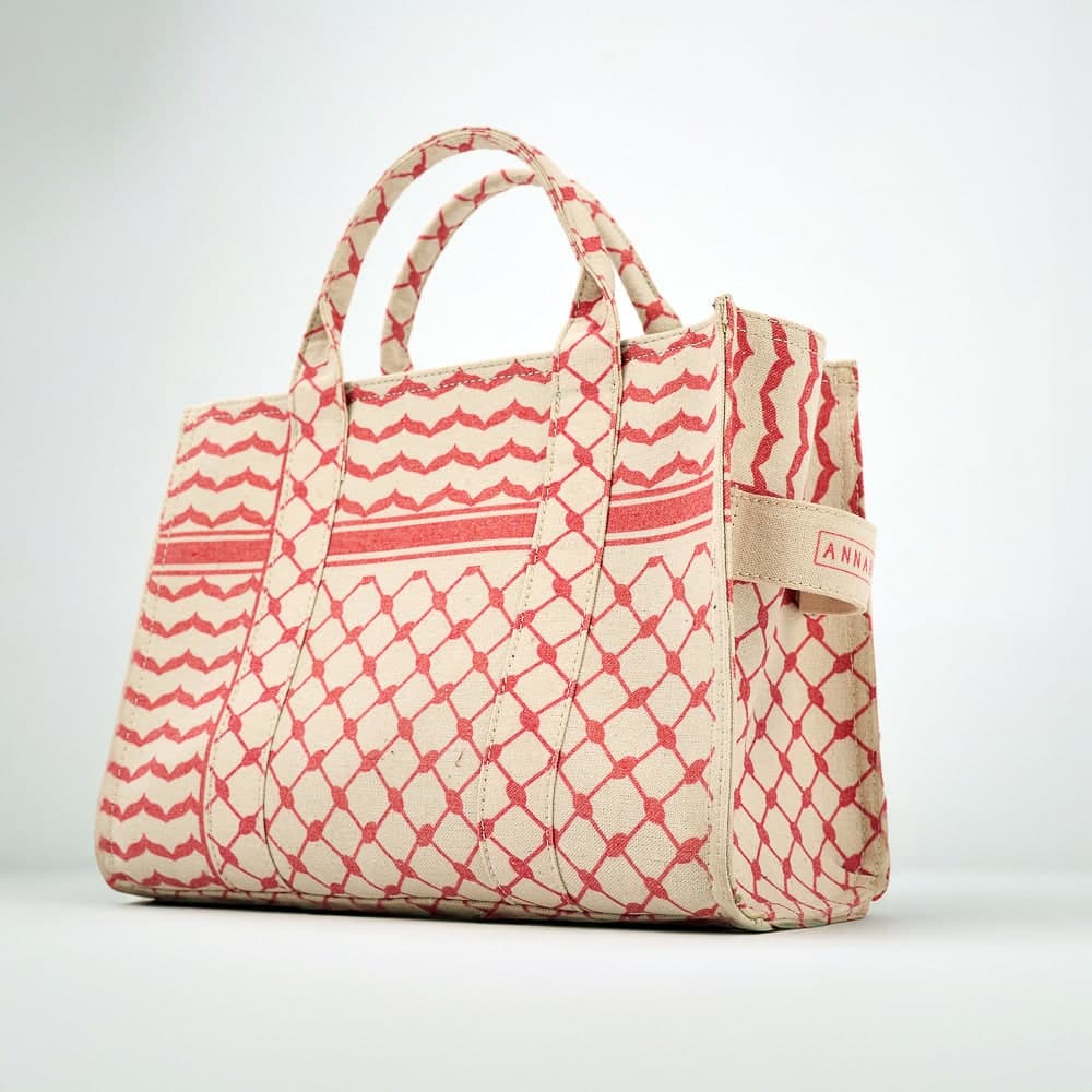 Red and Cream Medium Tote - Durable Cotton Canvas, view 3