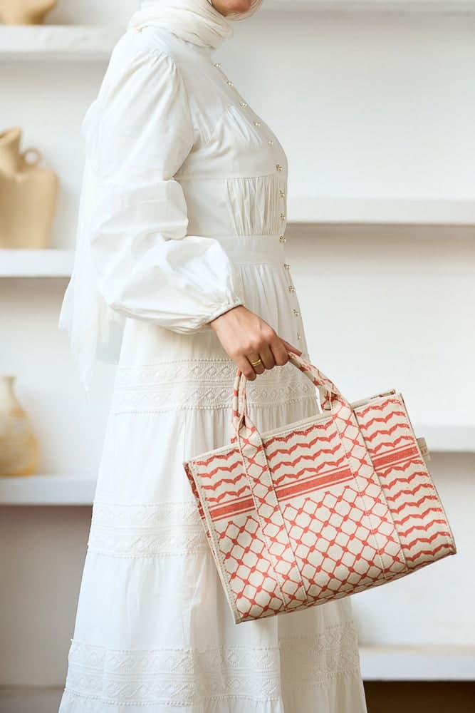 Coral and Cream Tote - Premium Cotton Canvas, view 4
