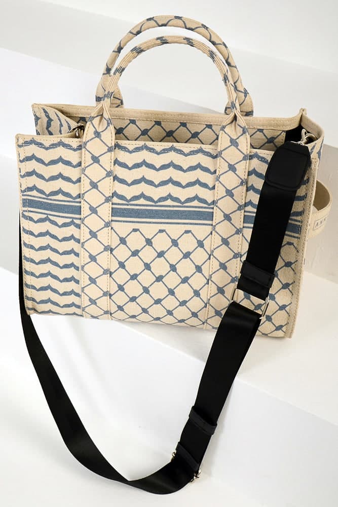 Blue and Cream Keffiyeh Pattern Medium Tote - Durable Cotton Canvas Design, view 6