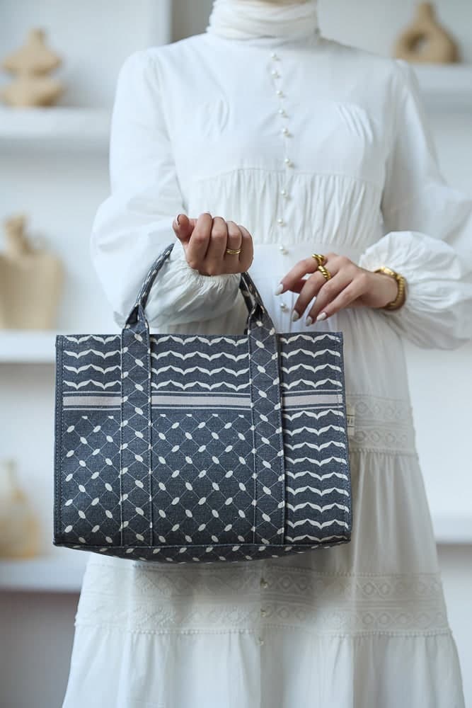 Modern Geometric Pattern Medium Tote - Premium Cotton Canvas in grey, view 3
