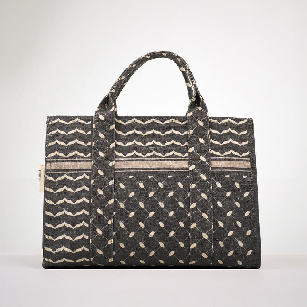 Modern Geometric Pattern Medium Tote - Premium Cotton Canvas in grey, view 11