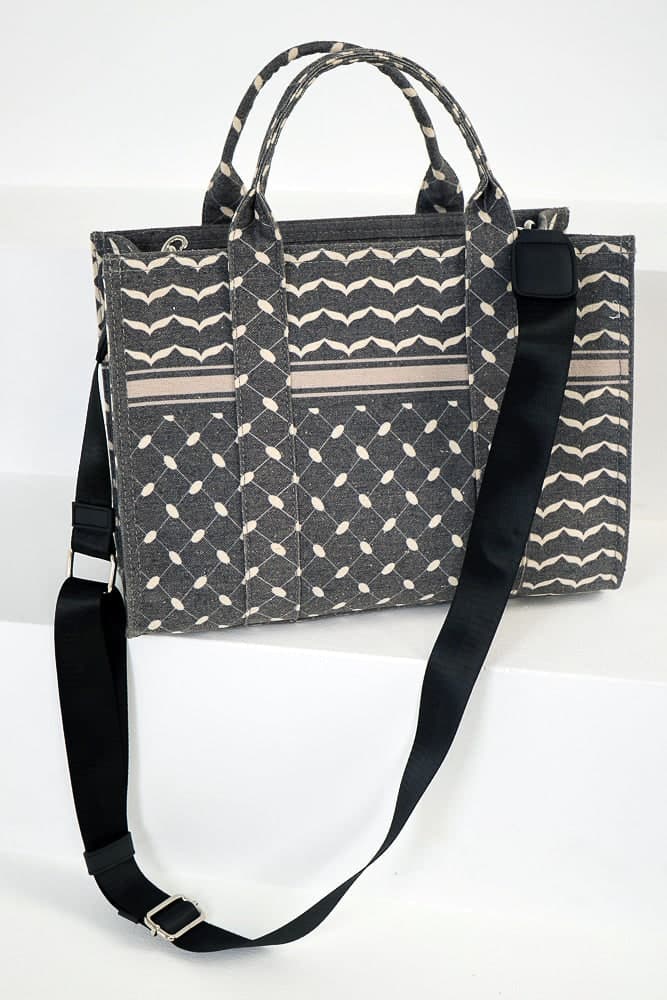 Modern Geometric Pattern Medium Tote - Premium Cotton Canvas in grey, view 7