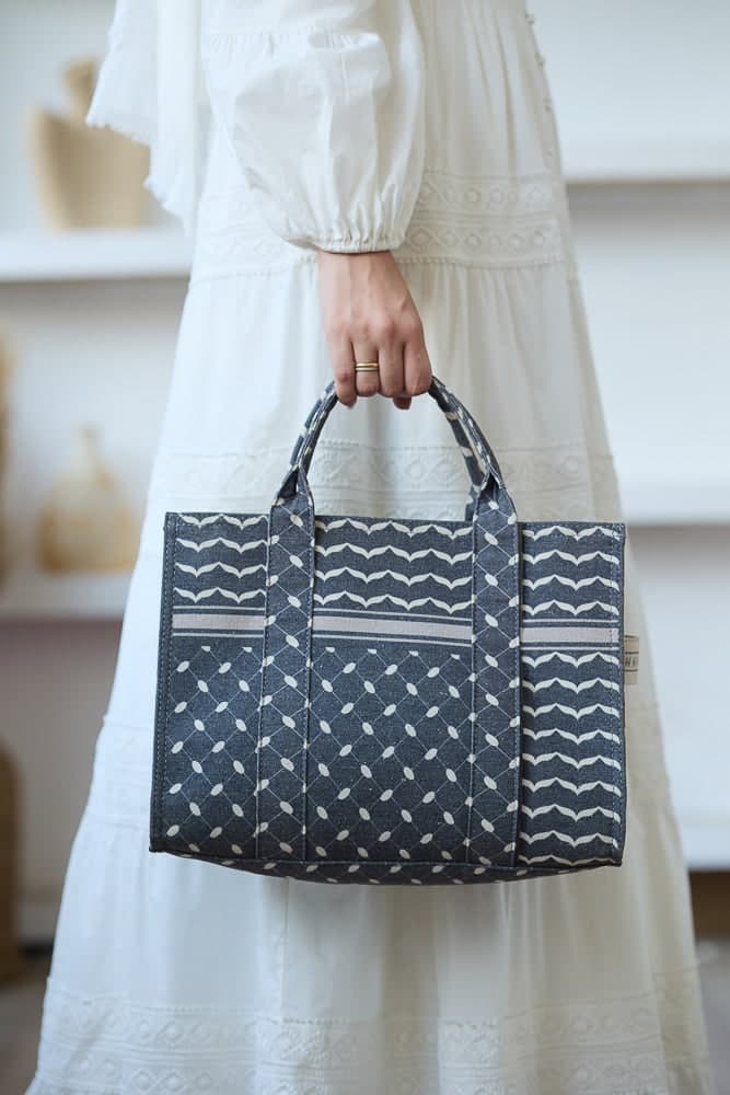 Modern Geometric Pattern Medium Tote - Premium Cotton Canvas in grey, view 5