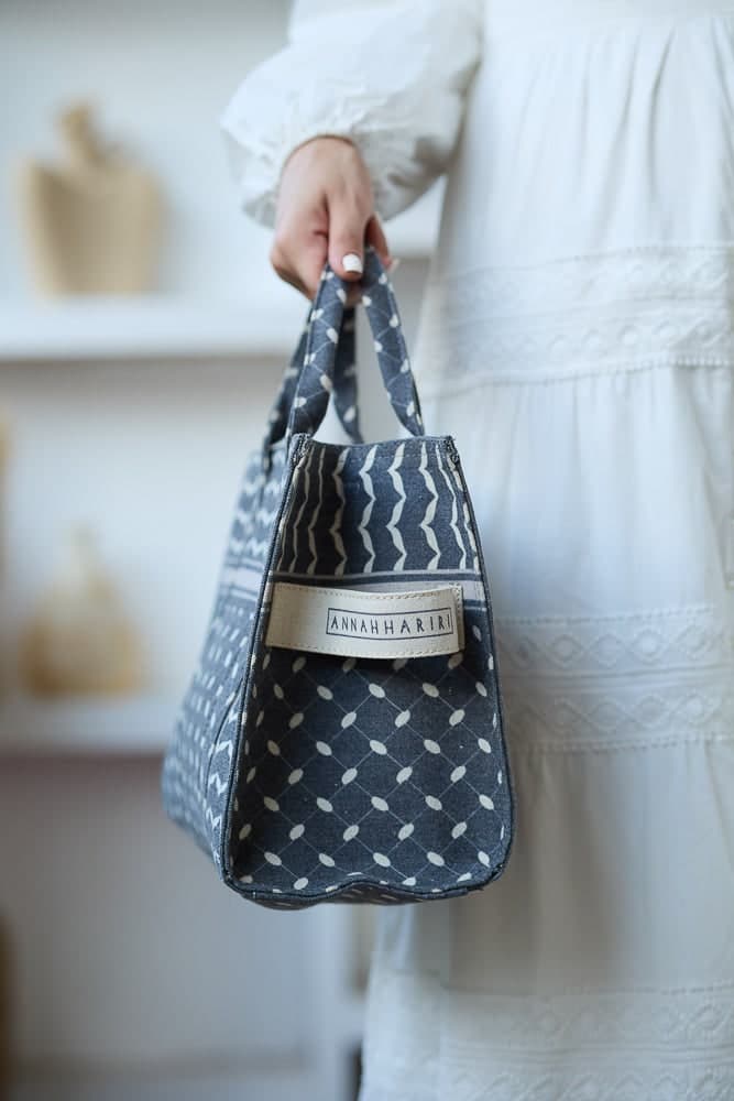 Modern Geometric Pattern Medium Tote - Premium Cotton Canvas in grey, view 4
